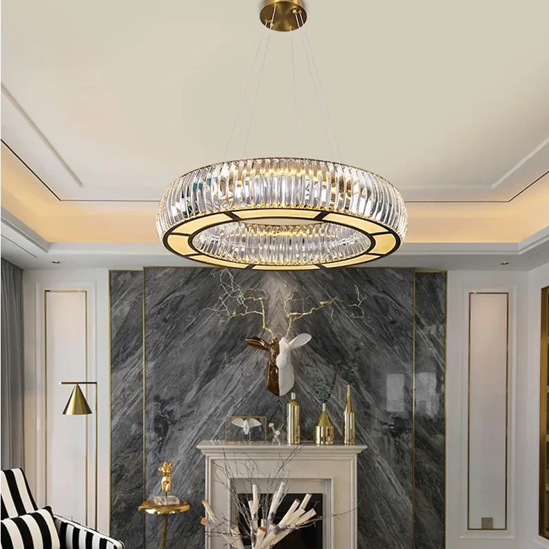 الشمال الحديثة ثريا تركب بالسقف الفاخرة كريستال قلادة أضواء ديكور المنزل غرفة نوم غرفة المعيشة الذهب بريق حلقة مصباح ليد