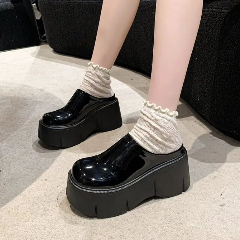 

Spring Flats Women Shoes Round Toe Loafers Platform Black Beige Moccasin Mules Shoes For Female Autumn Winter Indoor Slippers