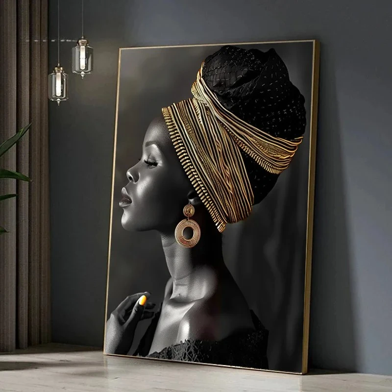 

2D/Flat African Woman Flower Frameless Canvas Print Posters Wall Art Canvas Painting Black Woman Art for Home Living Room Decor
