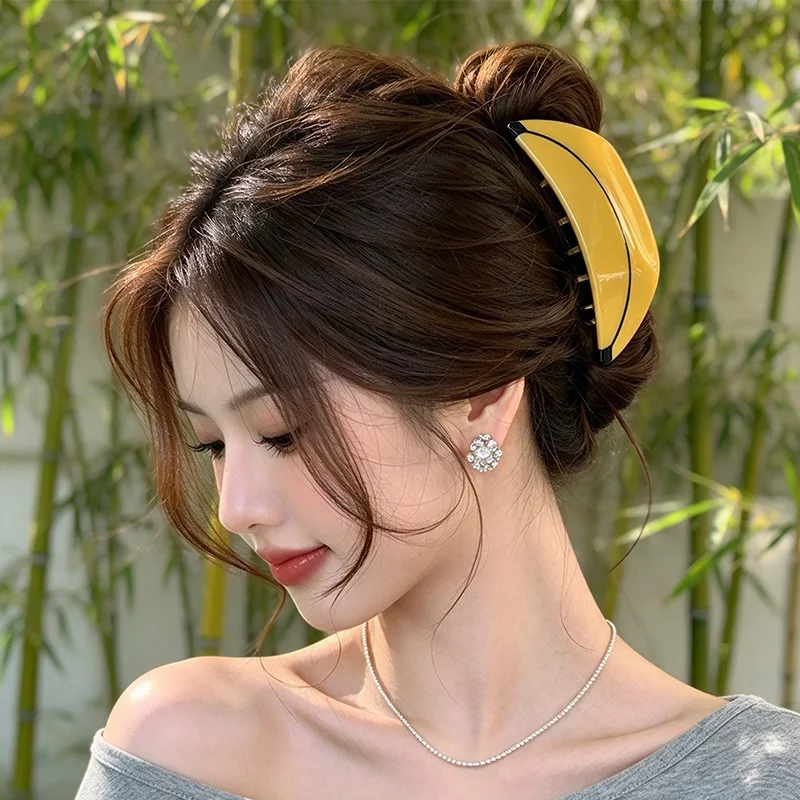 Large Banana Shaped Hair Claw, Jewelry Accessories For Women Men, Acrylic Material Non-slip Hair Grab For Messy Bun Hairstyle