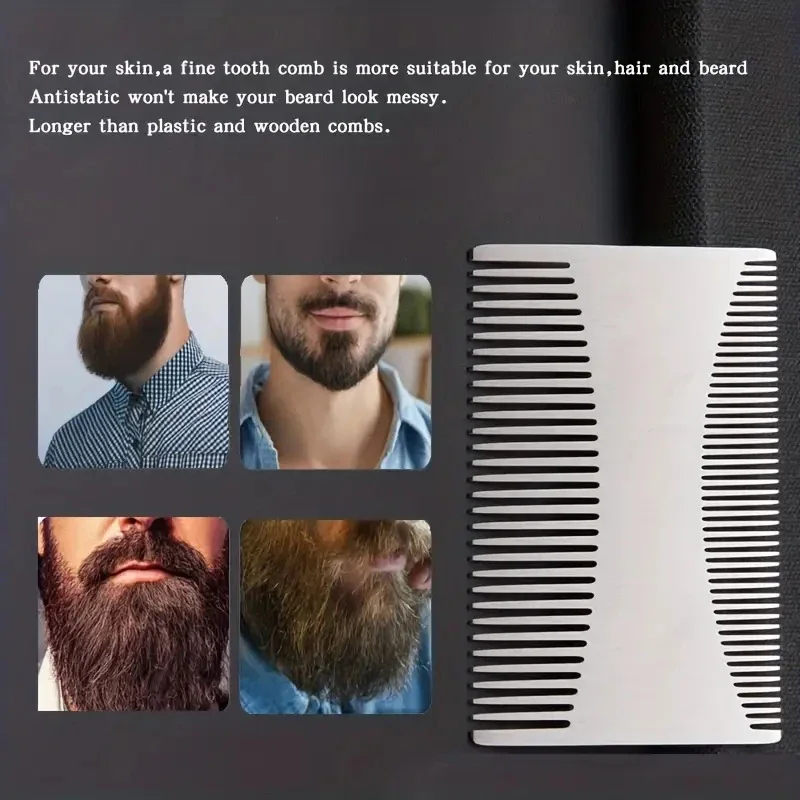 مشط اللحية للرجال من الفولاذ المقاوم للصدأ، مشط رأس زيتي صغير محمول للعناية بالشارب والحلاق، أدوات تشكيل، مشط شعر بحجم الجيب #3