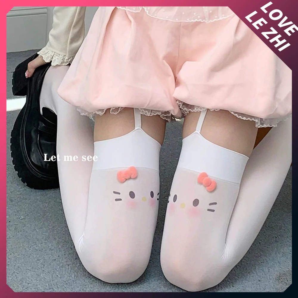 

Sanrioed Bow Blush Hello Kittys Sexy Thigh Stockings Japanese Kawaii White Print Long Jk Over Knee Cute High Cosplay Stockings