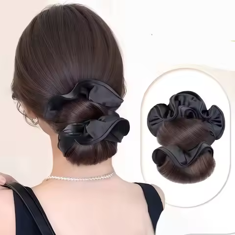 Synthetic Black Large Intestine Hair Ring Bun Head Wig Fashionable and Elegant Ladies Flower Bud Head Wig Hair Accessories