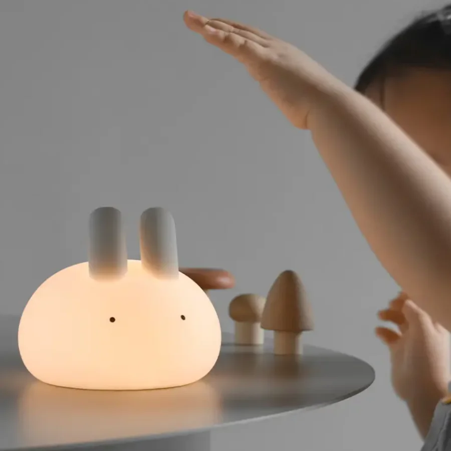 Rabbit Silicone  Night Light Bunny Cute Lamp Gift Touch Control Bedroom Bedside Sleep Light