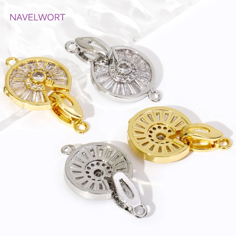 Luxury 18K Gold Plated Round With Zircon Connector Fastener Lock Clasps For Jewelry Making Handmade DIY Pearl Jewelry Fittings