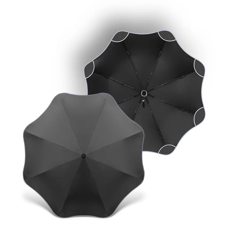 Creative Three-fold Automatic Rounded Corner Umbrella with Reflective Edges Rain or Shine Fully Automatic Vinyl Umbrella