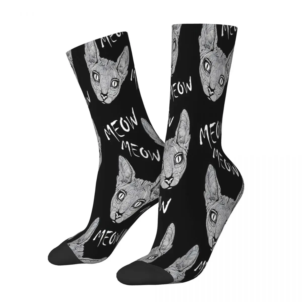 Sphynx Cat Print Black Cat Halloween Meme Socks Male Mens Women Autumn Stockings Polyester