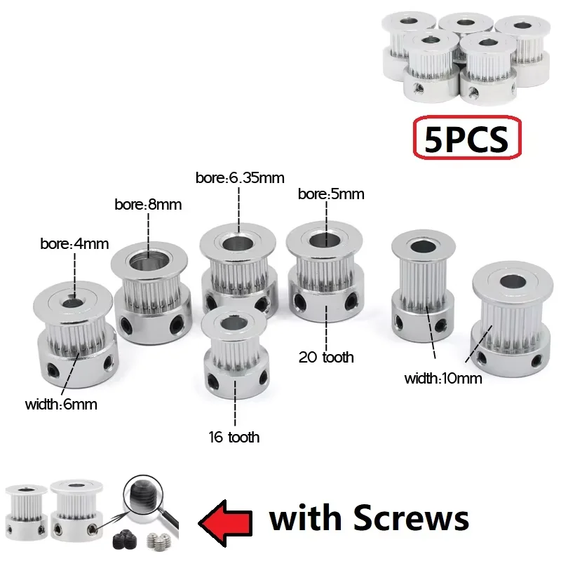 5/10PCS 3D Printer Parts GT2 Timing Pulley 16 20 Tooth 2GT Bore 5mm 8mm Synchronous Wheel Gear Part For Width 6mm 10mm