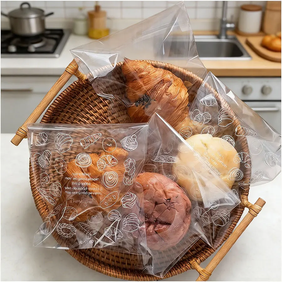 50PCS Food-Grade Clear Self-Sealing Bread Bags, Resealable Plastic Bakery Packaging for Pastries, Cookies & Bread Storage - Image 5