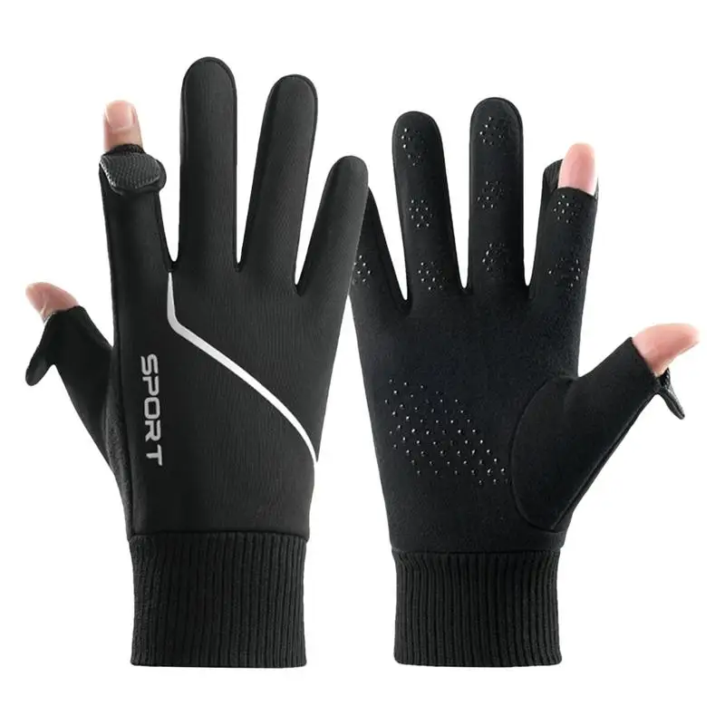 Cycling Warm Mittens Winter 2-Fingerless Mitts Cycling High Elasticity Indoor Outdoor Anti-Slip Sport Wear Driving Mittens