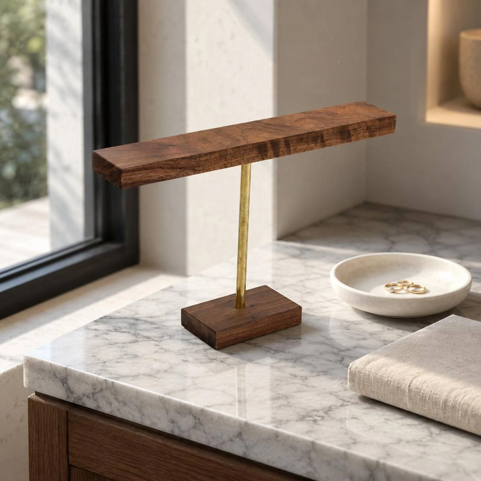 T-Shaped Jewelry Stand Brass-Colored T-Shaped Jewelry Stand Bracelet Display Holder Rectangular Base Straight Top Bar