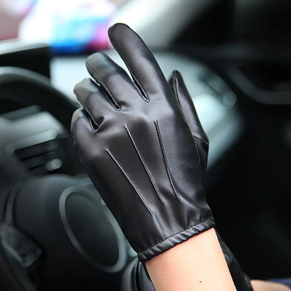 

Driving Sports Male Keep Warm Outdoors Velet Men Leather Mittens Touch Screen Gloves Full Finger Gloves Fashion Accessories