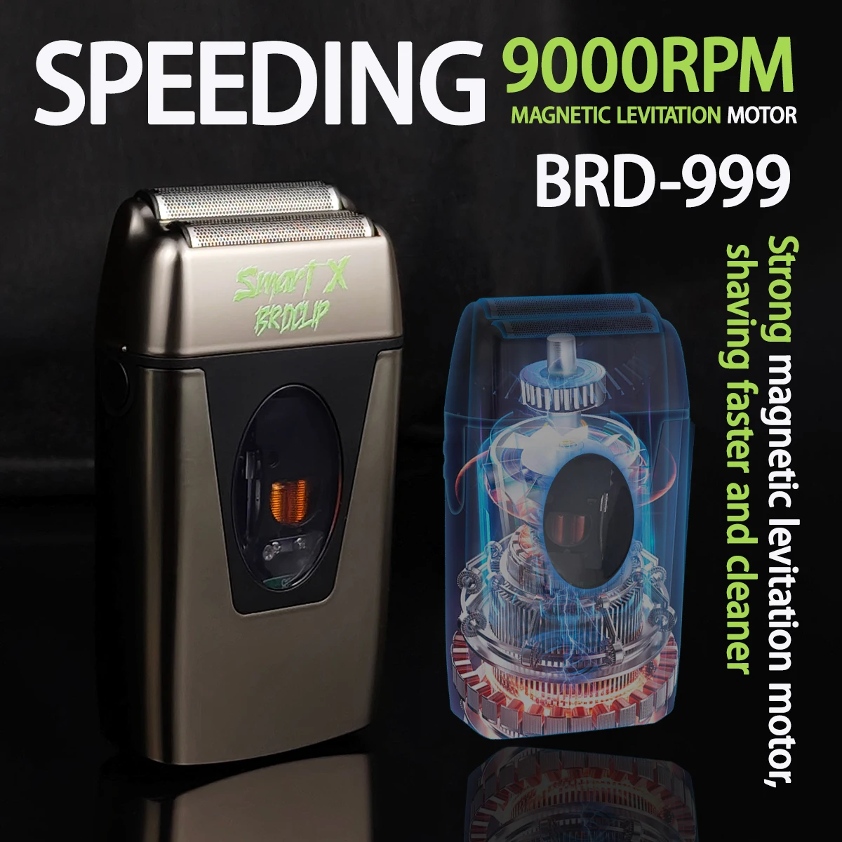 BRDCLIP BRD-999 Professional Shaver Magnetic levitation motor 9000RPM Double Floating cutter head LCD display For Men's image 2