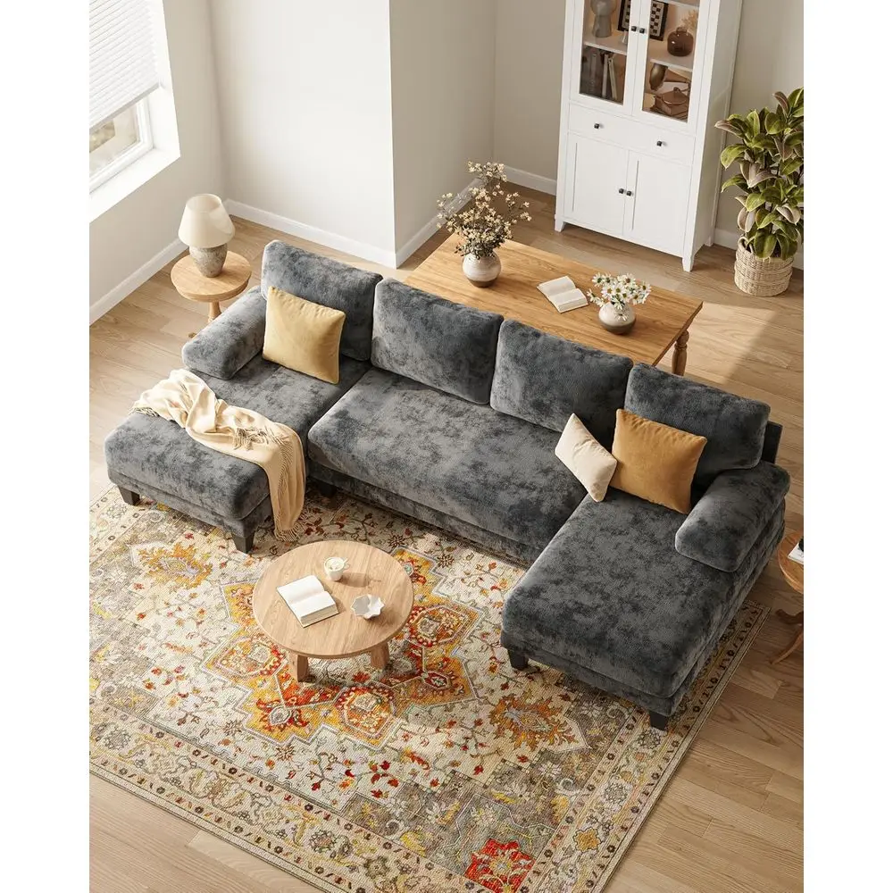 112 Sofá secional chaise cinza escuro para apartamentos |   Móveis de sala em forma de U