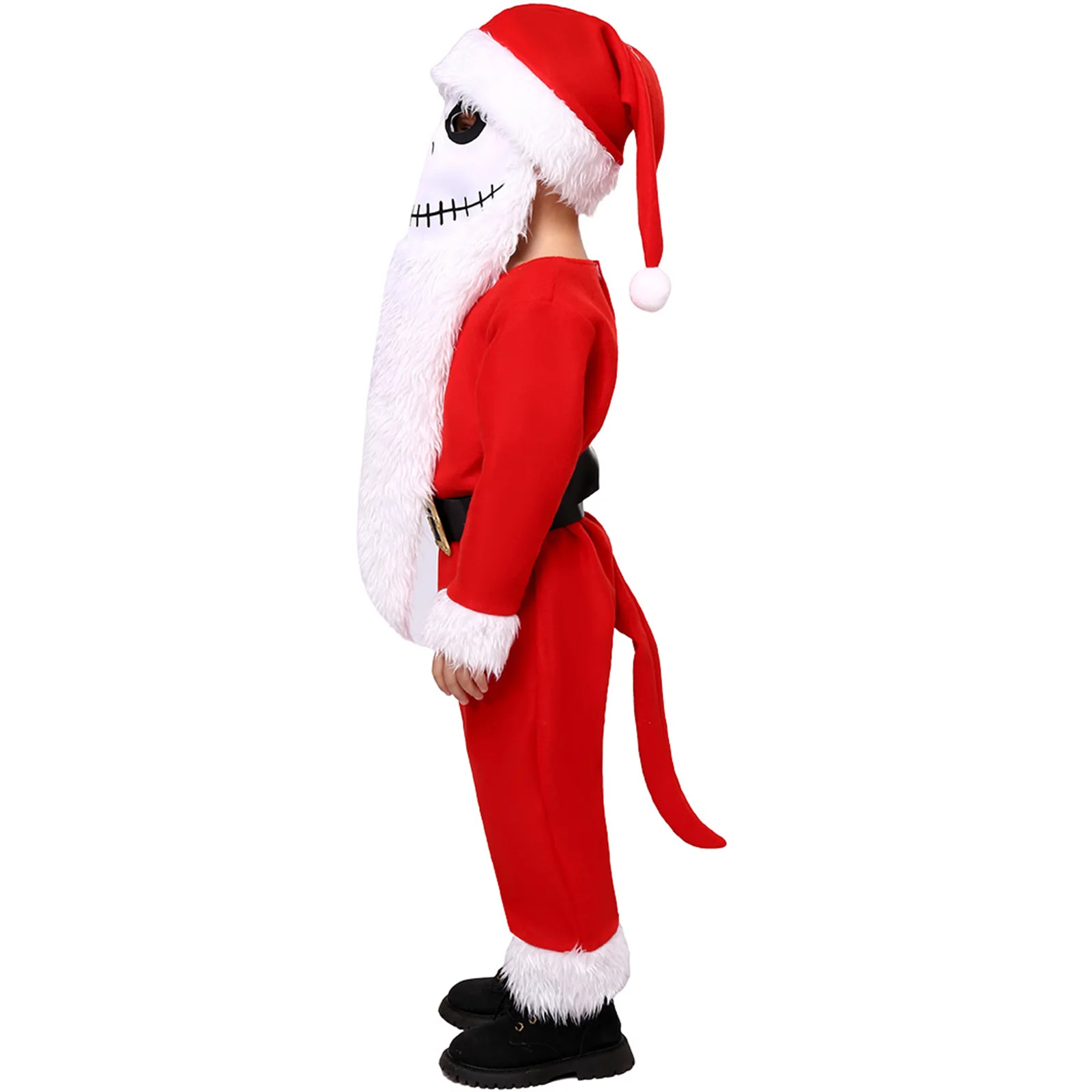 Traje de Cosplay Papai Noel com Chapéu e Máscara de Barba para Crianças, Uniforme de Festa de Natal