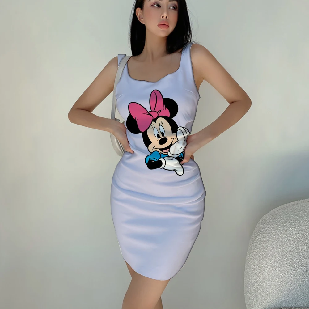 Summer New Premium Sexy Nightclub Party Disney Brand Mickey and Minnie Anime 3D Printing Fashion Ladies Trend Slim Sling Dress