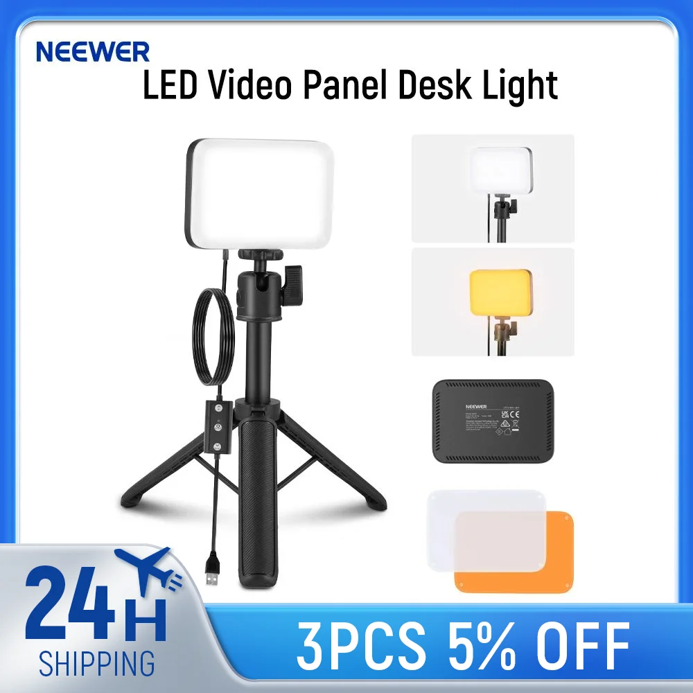 

NEEWER BASICS LED Video Panel Desk Light, Bi Color Dimmable Video Conference Lighting Kit with Desktop Tripod Stand/Filters