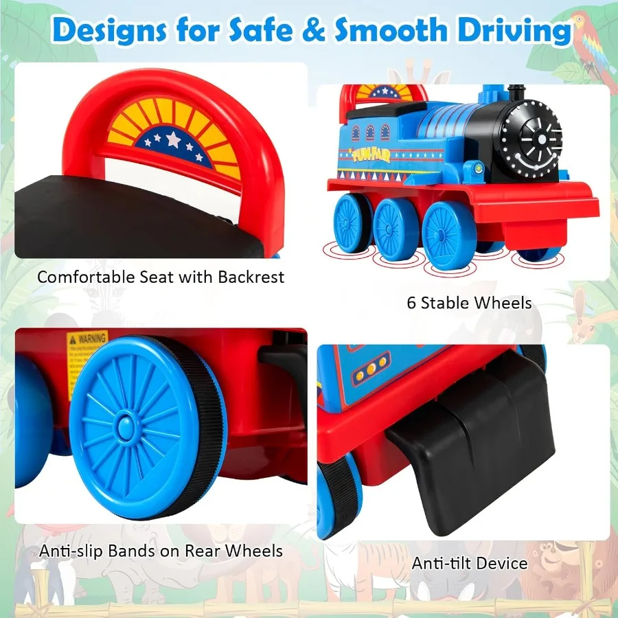 線路付き電車に乗ろう！6Vバッテリー駆動の電動乗用玩具、16個の線路、点滅ライトと音楽、収納シート付きプレイ
