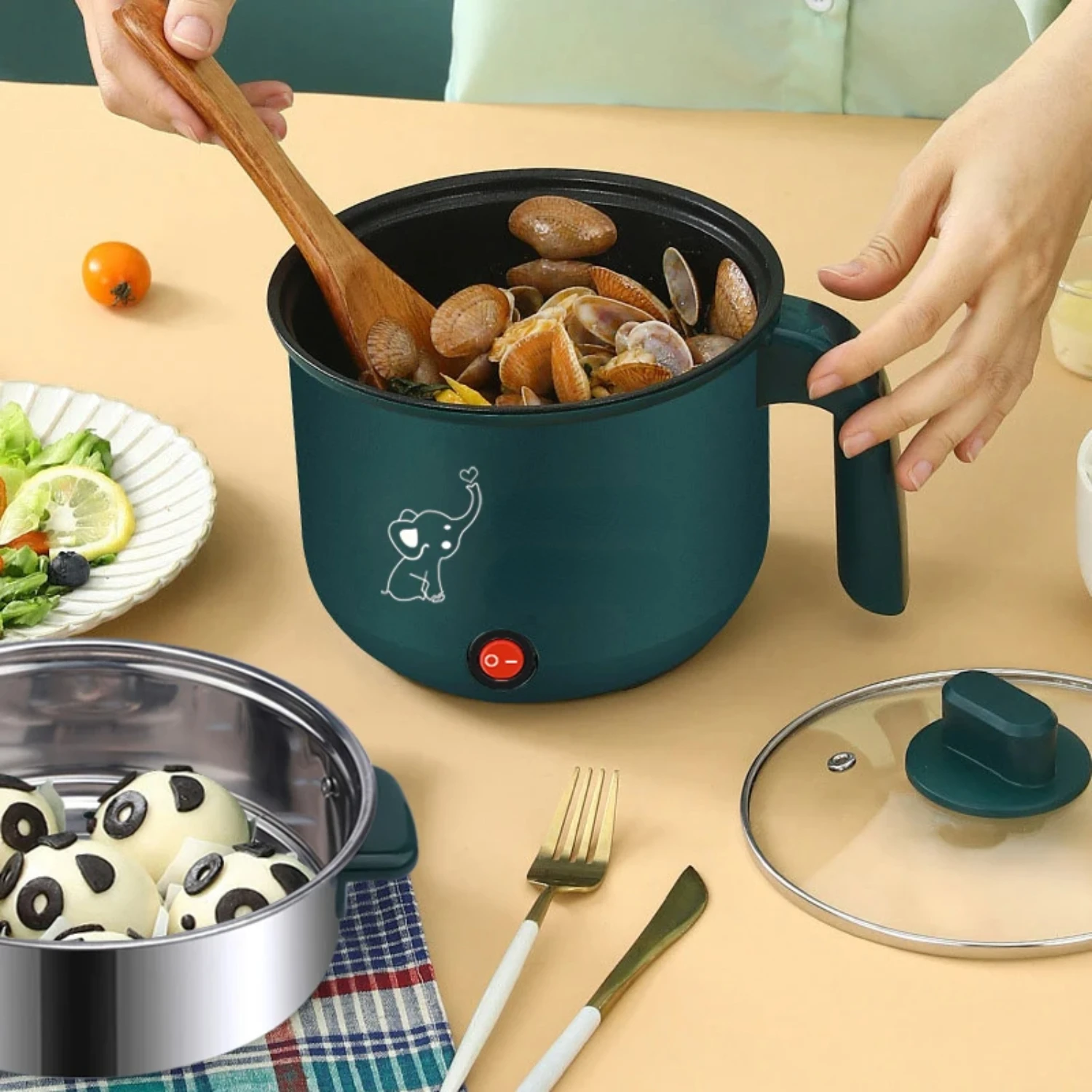 Máquina de cocina para el hogar, olla caliente para 1-2 personas, olla arrocera múltiple de una/doble capa, sartén antiadherente multifunción