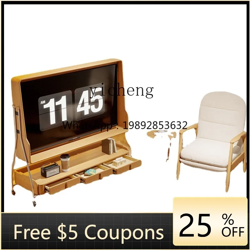 

ZZYx Nordic Retro Mobile TV Bracket Solid Wood Small Apartment Bedroom High-Leg TV Cabinet