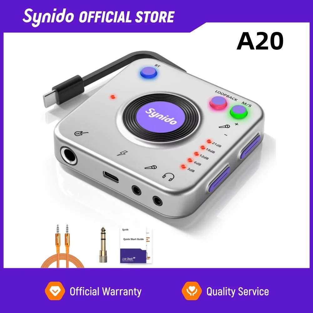 

Synido Live Dock A10/A20 Audio Adapter with USB-C，Music Recording，Portable Audio Interface for iPhone/iPad/Android/Mac/PC/Laptop