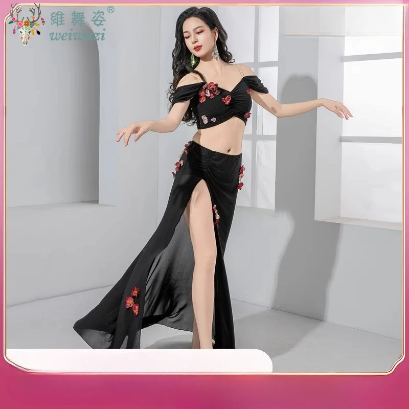Abiti per la pratica della danza del ventre Fiori squisiti Abito dimagrante sexy Set di rete confortevole e traspirante Abiti per spettacoli di ballerini