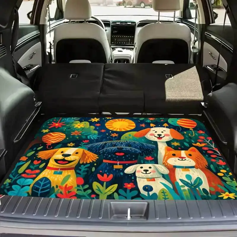 

A Car Trunk Mat Featuring A Cartoon Dog Design - This Durable and Easy-To-Clean SUV Trunk Mat Has An Adorable Pet Pattern