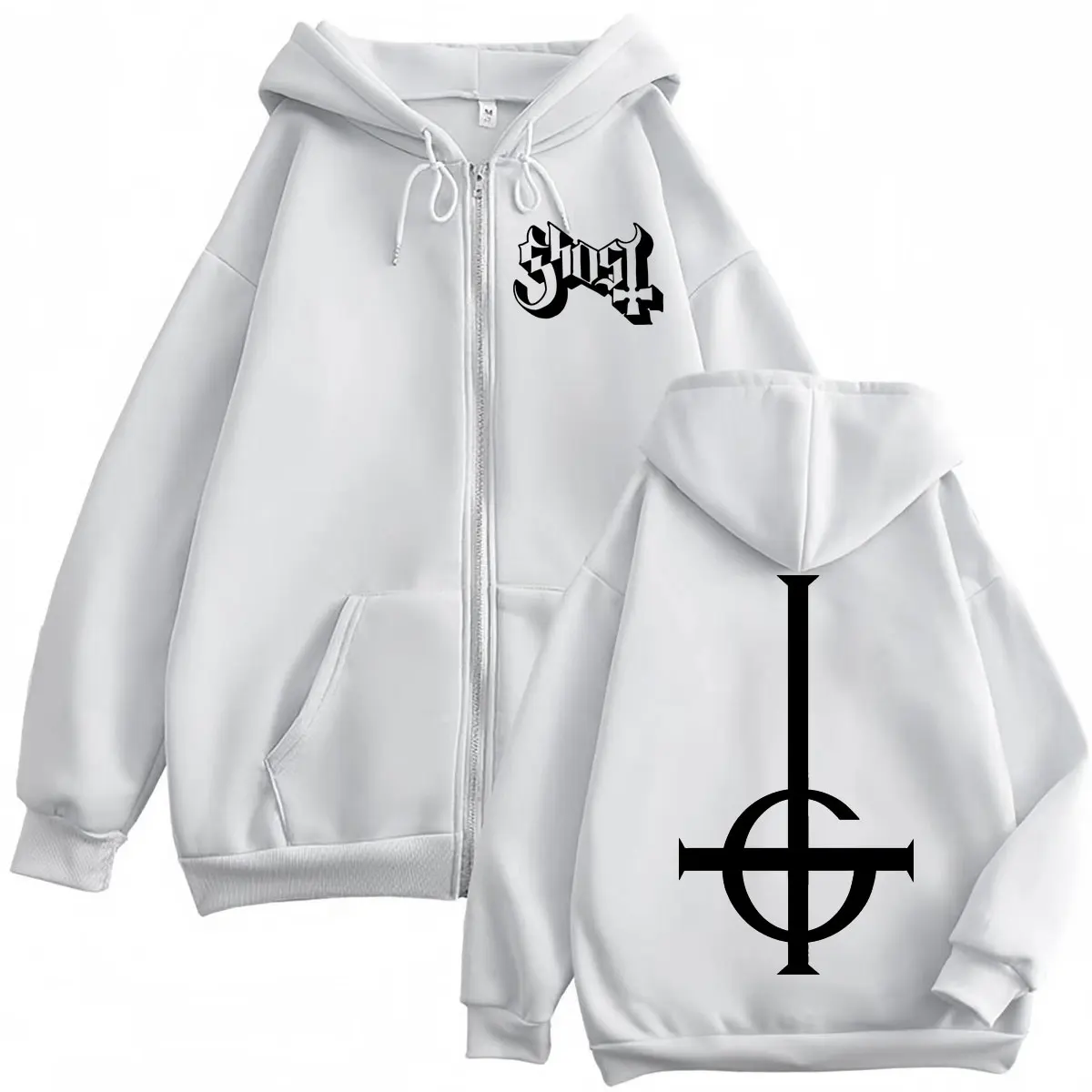Hot Sale Ghost Rock Band Logo Zipper Hoodie Men's Women's High Quality Fashion Zip Up Sweatshirts Casual Loose Fleece Pullovers