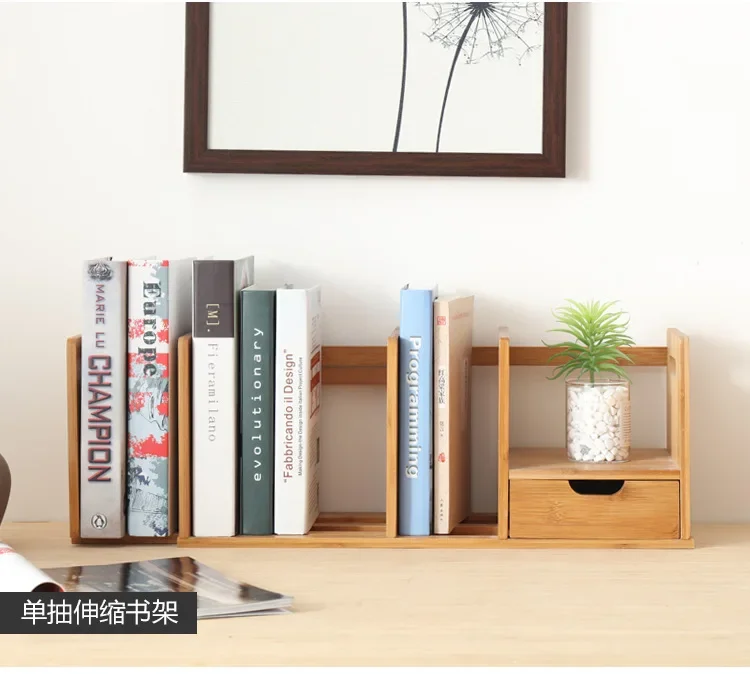 

Creativity Simple Wood Desktop Organizer Student Bookshelf Extendable Storage with Drawers Shelf for Office and Home