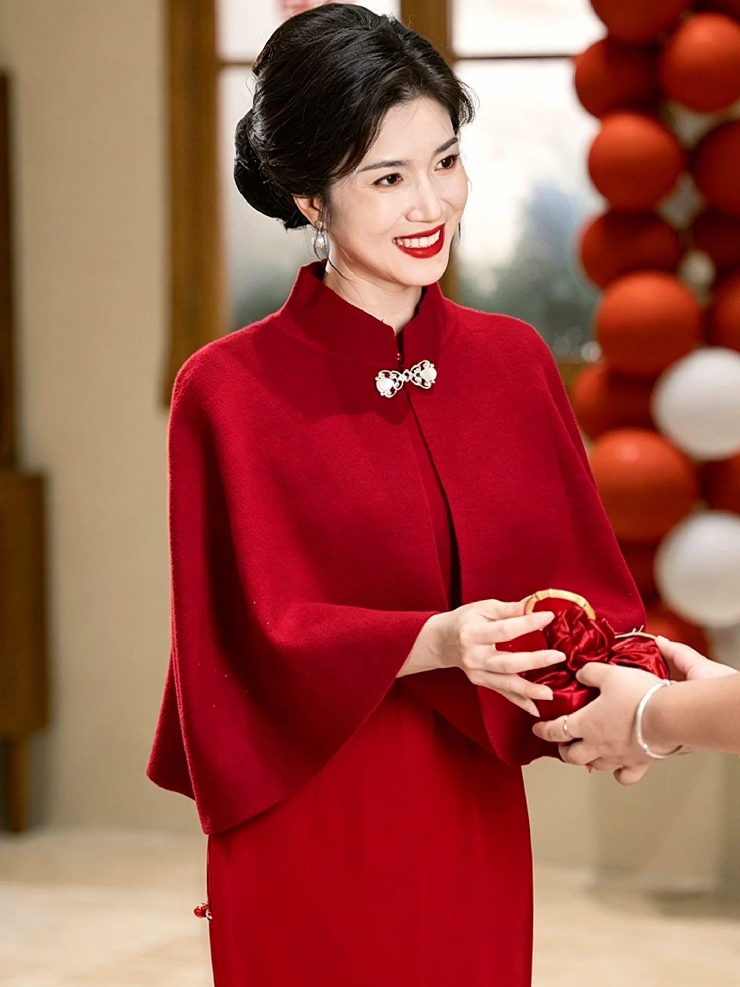 red-wedding-cowl-neck-shawl-women's-outerwear-pure-color-coat-style-knitted-sweater-for-autumn-winter-fashion
