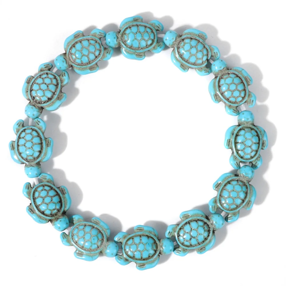 Hot Selling Sea Turtles Beads Bracelet Turquoise Skull Elastic Stretch Bracelet Women Men Friendship Summer Beach Jewelry Gifts