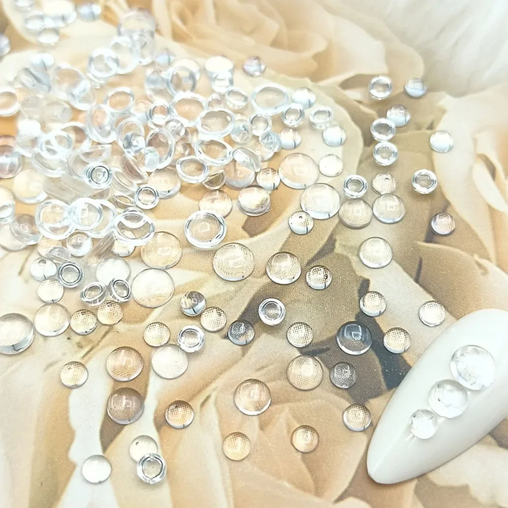 

300Pcs Dewdrop Water Droplets Nail Art Charms Simulation Round Waterdrop Resin Beads Nail Decoration Mix Size 3D Rhinestone Part
