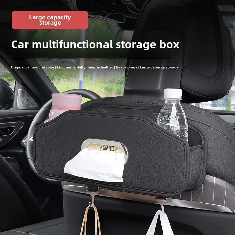 Universal high-capacity Organizer Bag Car Backseat Organizer Cup Holder Leather Tissue Box Hooks Hanging Storage Box Accessories