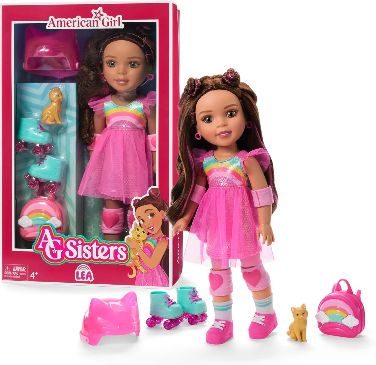 

Кукла с глазами цвета фундука, 14,5 дюймов, с длинными волнистыми коричневыми волосами и ярко-розовыми прядями, возраст 4+