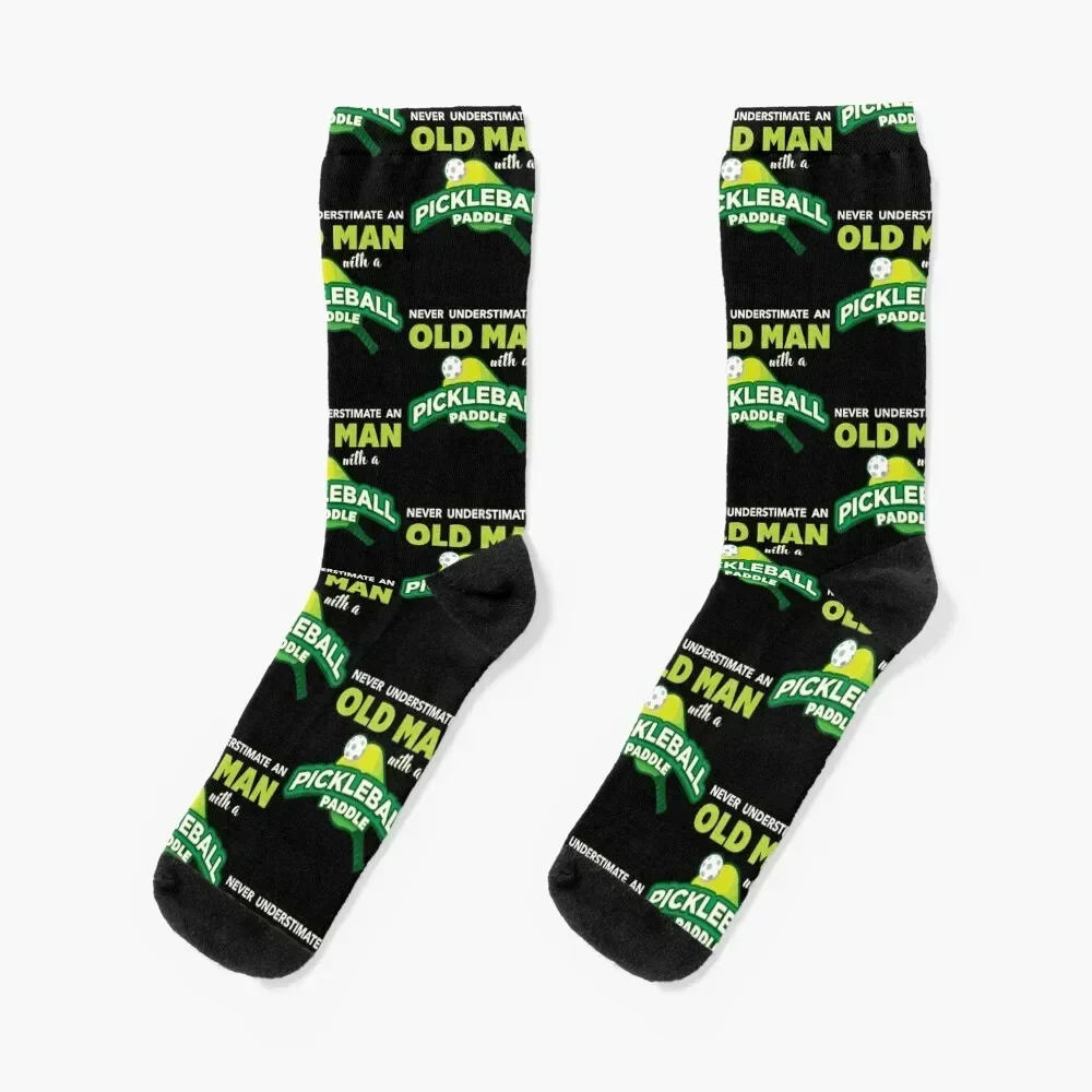 Never Underestimate Old Man With Pickleball Paddle Socks new year aesthetic Women's Socks Men's