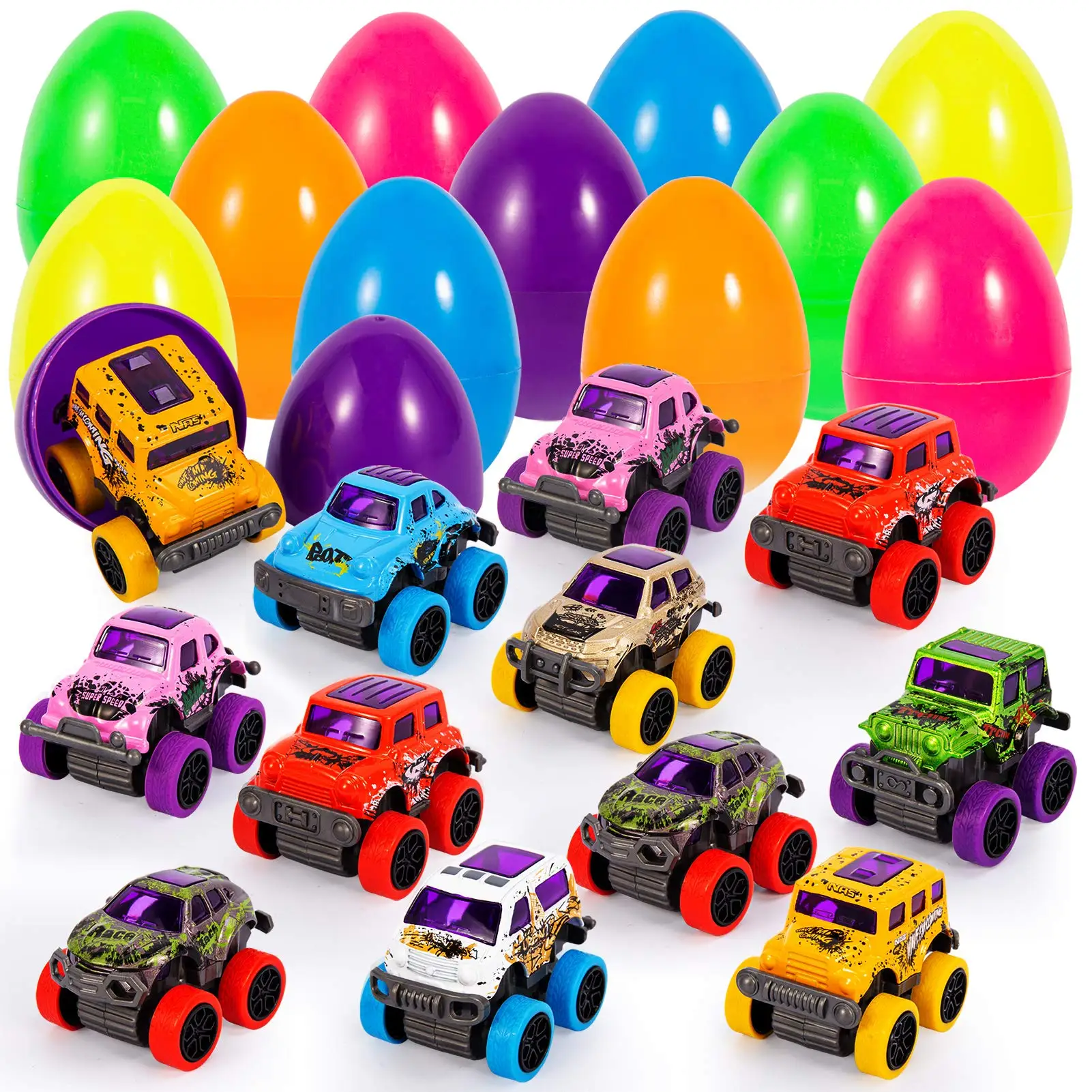 12PACK PreFilled with Alloy Pull Back Cars for 3-6 Year Old Boys Pullback Monster Vehicles Toys for Easter Party Favors Easter B