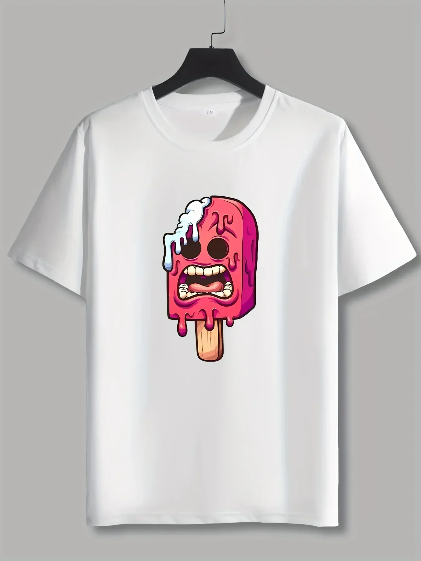 

Melting Ice-cream Print Men Graphic Crew Neck Breathable Active T-shirt Casual Comfy Cotton T-shirts for Summer Woman Clothing