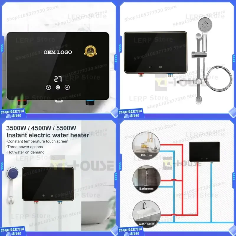 5500W Instant Electric Water Heater Smart Portable Tankless Shower for Home Hotel Energy Saving Plastic Housing Compact