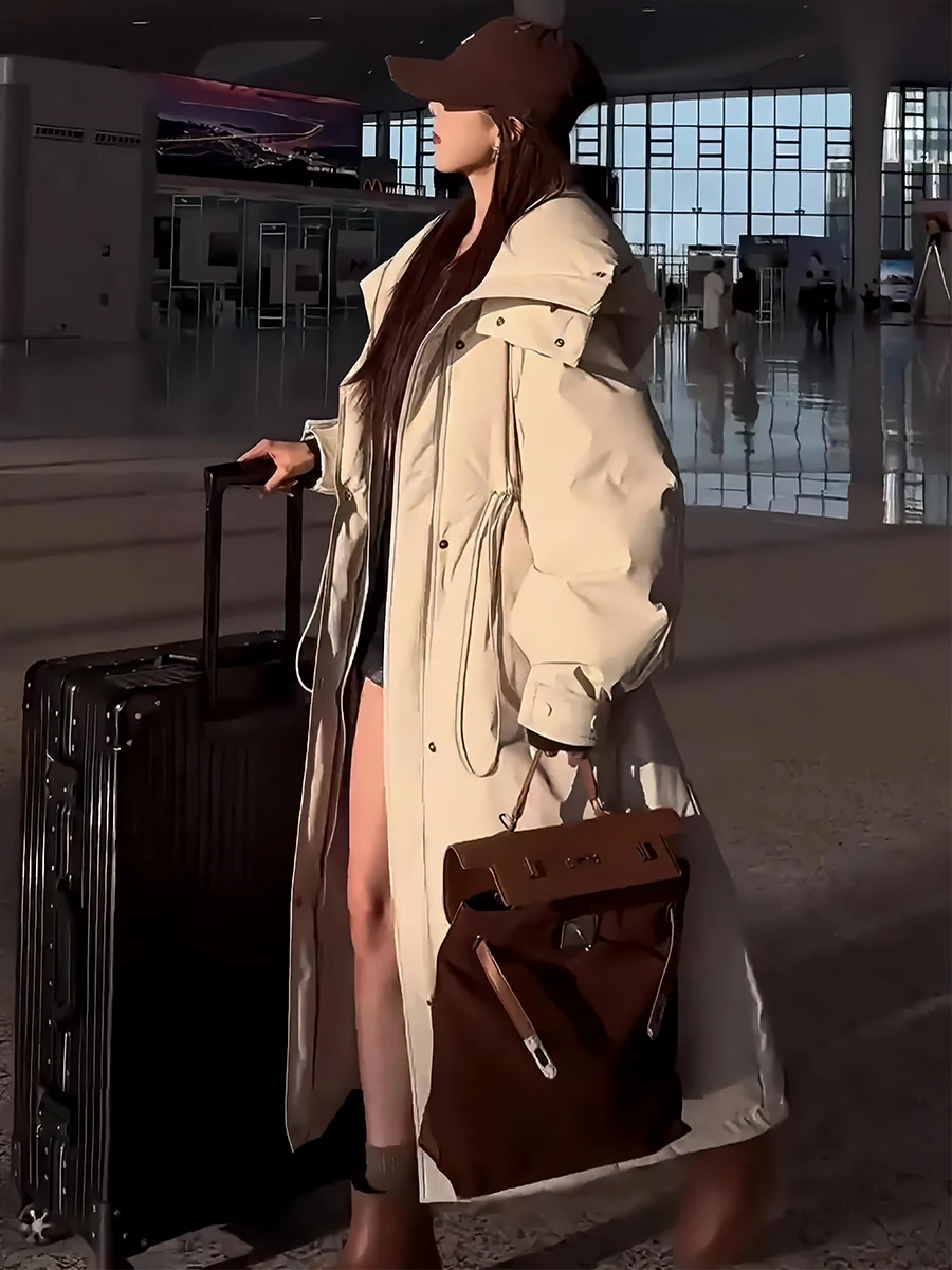 

Модная белая женская утепленная пуховая куртка-пуховик с капюшоном и утяжкой на талии, длинное пальто для повседневной носки, новинка зимнего сезона