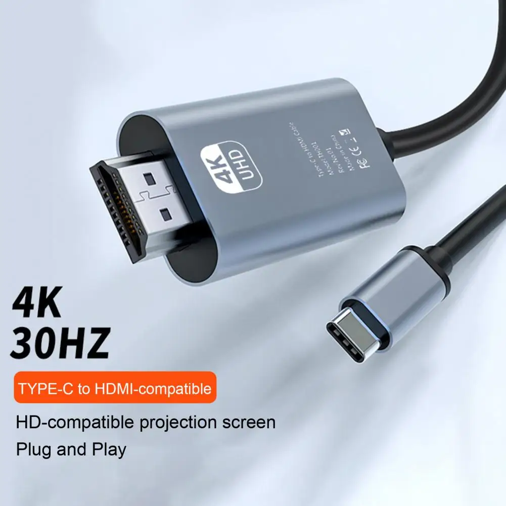 Type-C to HDMI-compatible Cord Plug Play Adapter Cord High-Clarity Picture No-Delay High Speed Transmission 4K Converter Cable