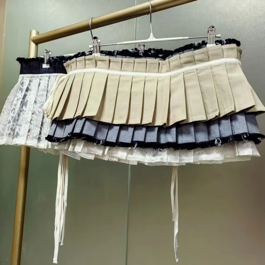 Real Photo Herfst 2025 Twee Side Wear Denim Geplooide Tailleband Rok Vrouwen Korte Verstelbare Y2K Rokken Koreaanse Populaire Kleding