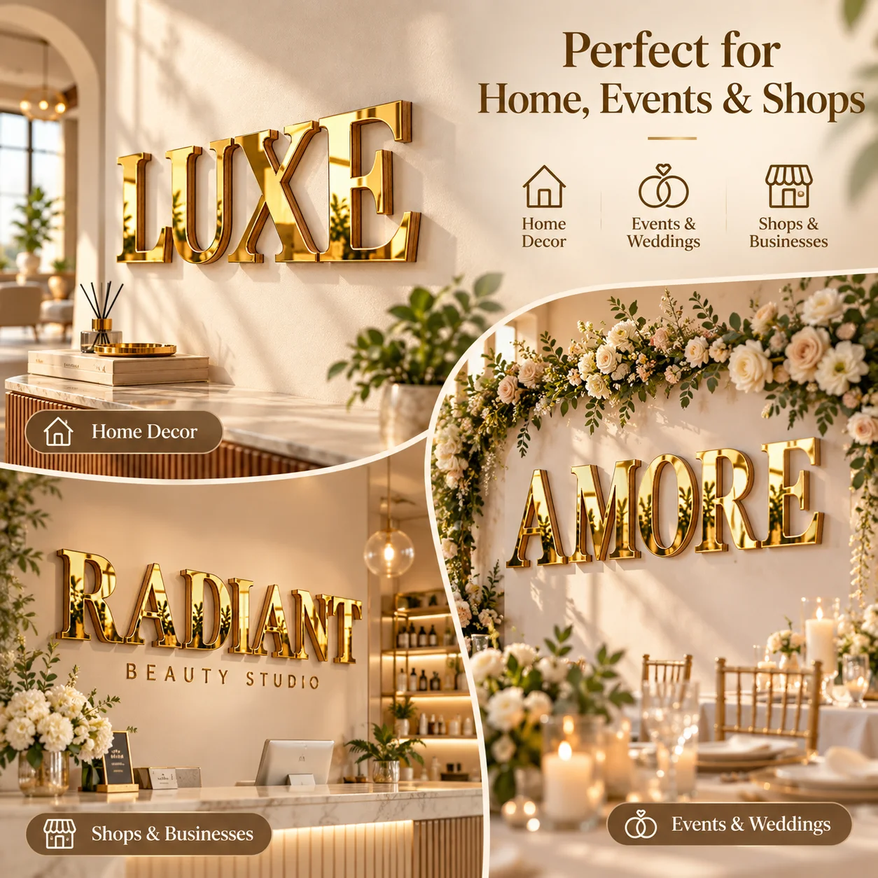 Custom 3D Mirror Acrylic Wood Letters Laser Cut DIY Wall Decor Alphabet Sign for Home Christmas Decoration