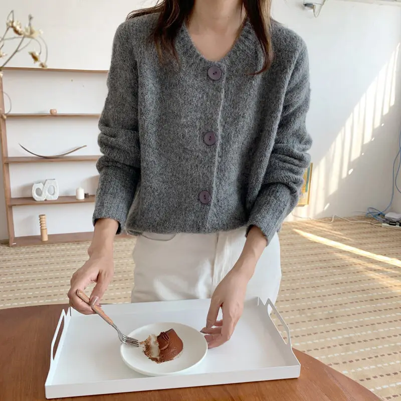 2025 جديد إمرأة سترة متماسكة الخريف الشتاء فضفاضة تناسب خمر النمط الياباني معطف قصير سميكة معطف شتاء