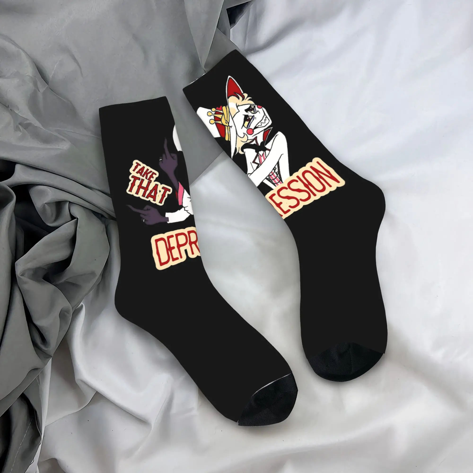 Calcetines divertidos y felices para hombre, calcetín informal con defensa, Lucifer Hazbins, hoteles, calcetín de poliéster, primavera, verano, Otoño e Invierno