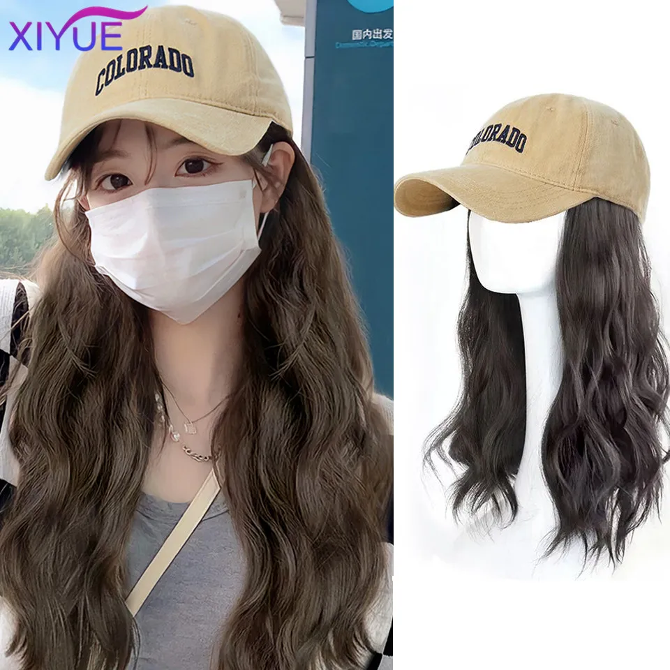 XIYUE  All in one hat and wig women's fashion lazy roll summer Baseball cap versatile natural wig women's full head cover