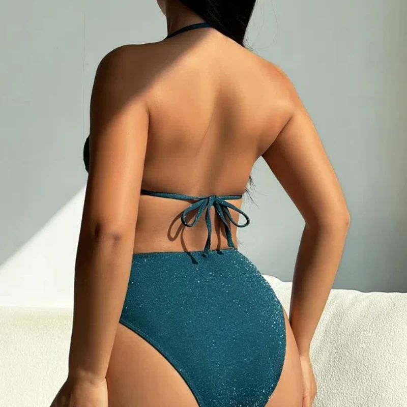 2025 Bandeau Monokini 여성의 섹시한 속이 빈 홀터넥 넥 비치 풀 여성용 원피스 비키니 수영복 Tight Solid Bodysuit