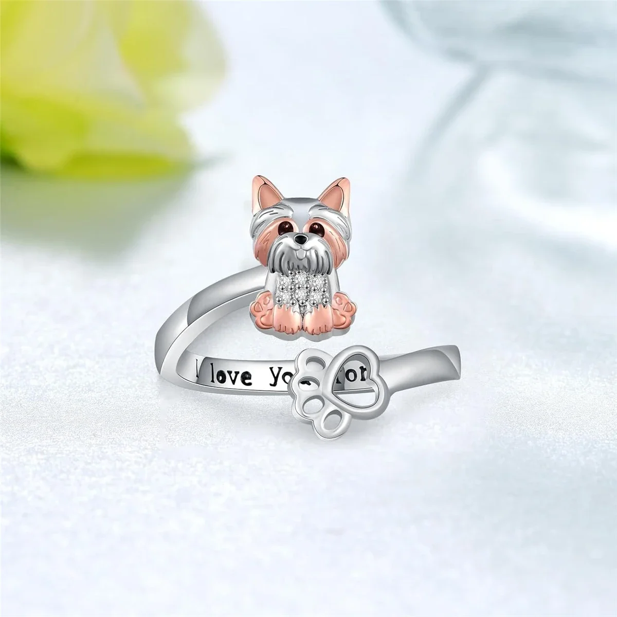 1Pc Cute Two-color Yorkshire Hollow Dog Paw Open Ring Exquisite Women's Dog Jewelry Accessories Perfect Gift for Dog Lovers