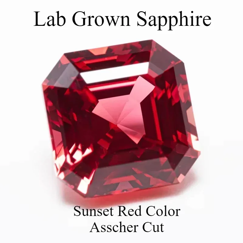 

L-Top Lab Grown Sapphire Sunset Red Color Square Asscher Cut VVS1 Charms DIY Jewelry Making Material Selectable Certificate