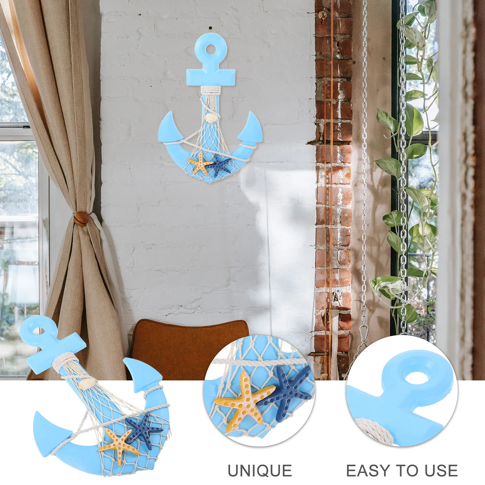 Premium Wooden Hanging Bell Pendant Mediterranean Decor Small Wall Ornament Sea Themed Hanging Pendant for Home Garden Room