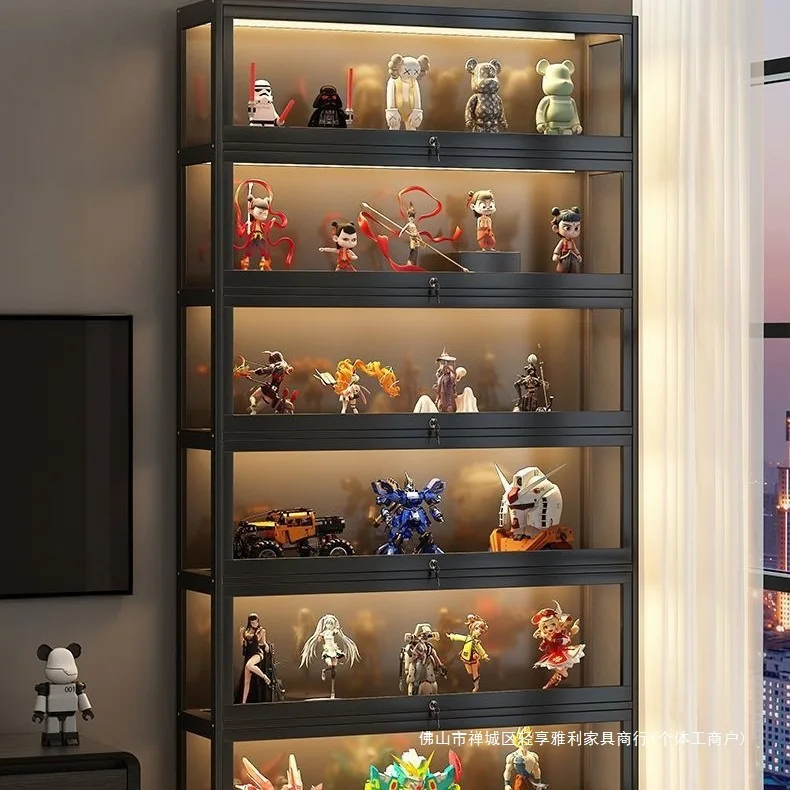 الشكل خزانة عرض برهان زجاج شفاف مقاوم للغبار عرض قفل خزانة اللعب صندوق تخزين أكريليك خزانة الكتب الرف المنظم #2